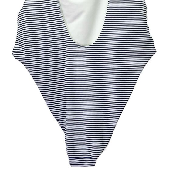 Aerie Super Scoop One Piece Swimsuit Size XL Navy White Stripe Hi Cut Cheeky - Picture 10 of 13